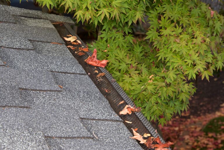 Mesh guards over troughs to prevent leaves and large debris from getting into gutters. Clogged gutters less likely, maintenance is much easier, can prevent rusting and provides added fire protection.